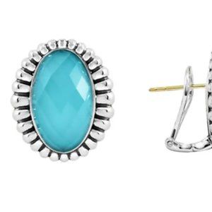 LAGOS  Venus Sterling Silver 18K Gold Post Fluted Turquoise Earrings